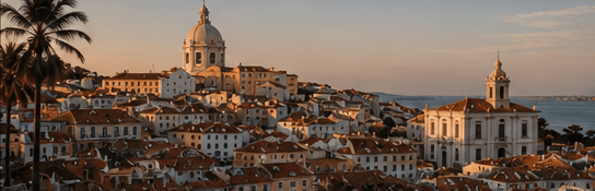 View over Lisbon rooftops during golden hour.